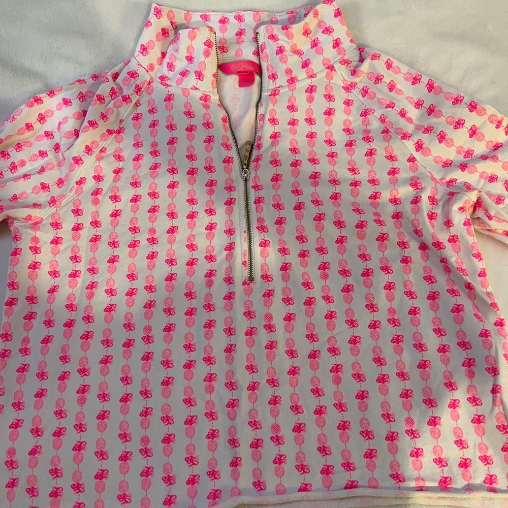 Lily Pulitzer pink and white pineapple half zip